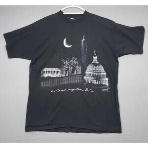 Vintage 80s Black Single Stitch Washington DC Shirt Mens XL White House 1984 AOP